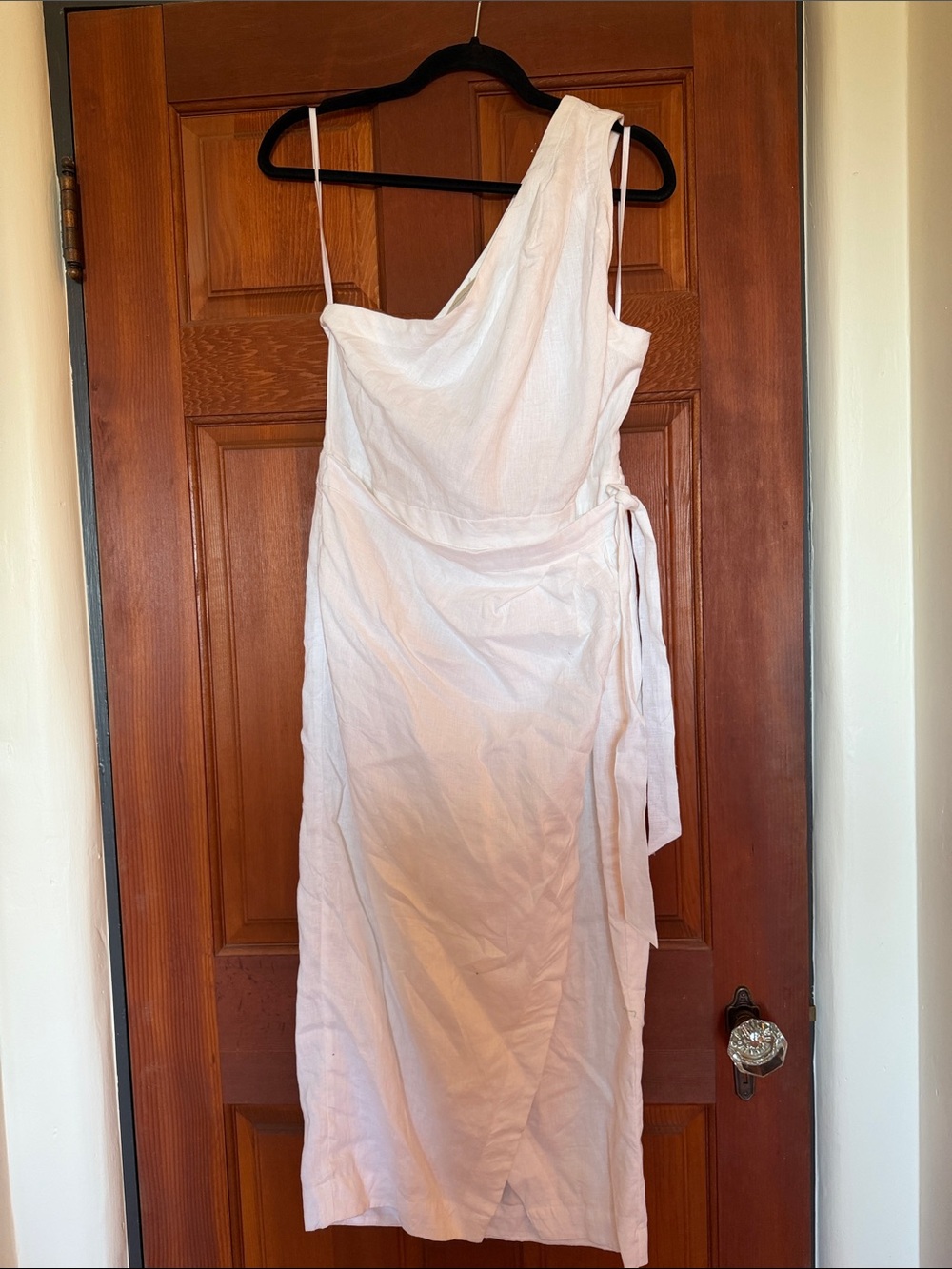 Anthropologie Linen White One-Shoulder Wrap Dress